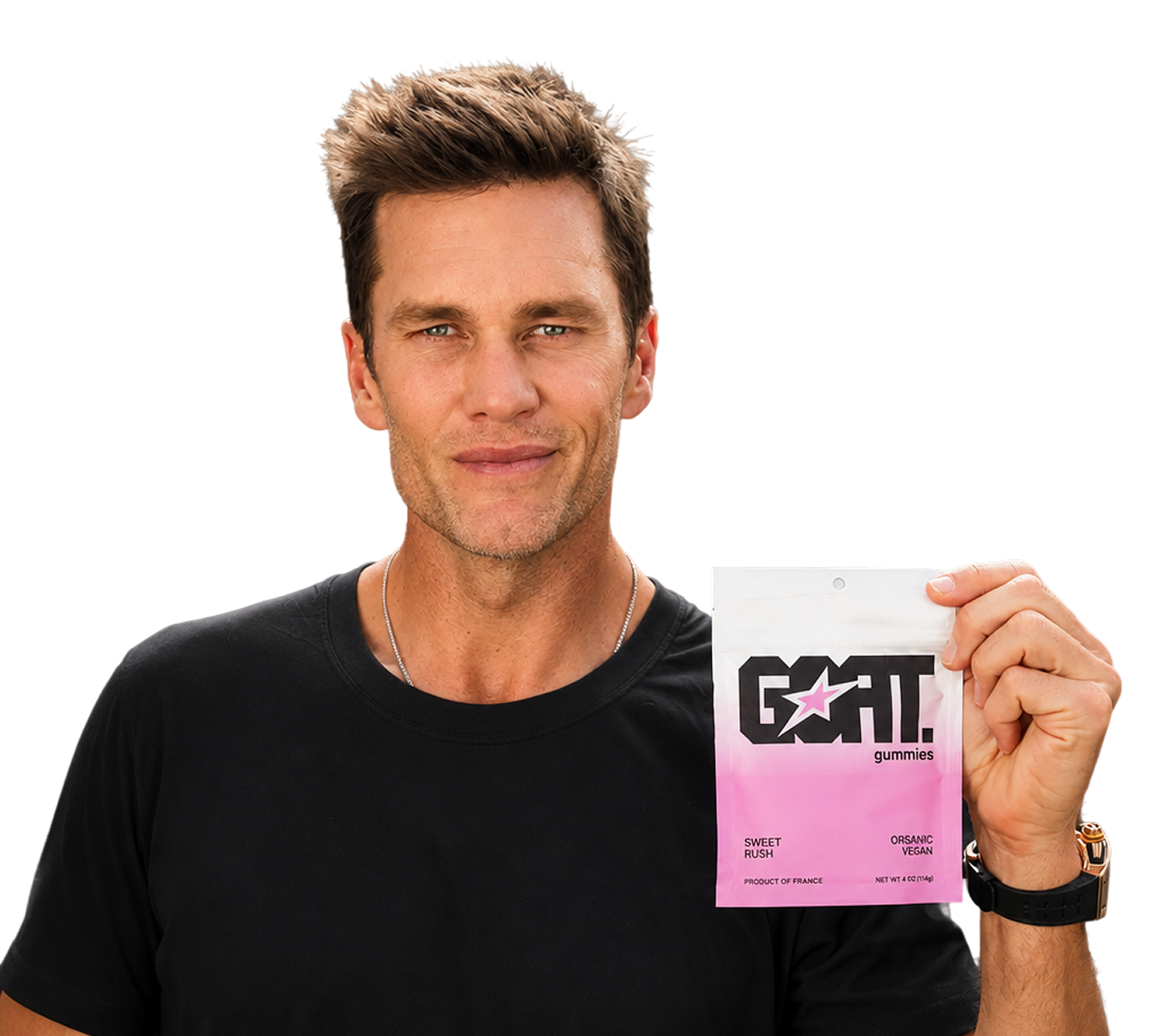 Tom holding a bag of GOAT Gummies